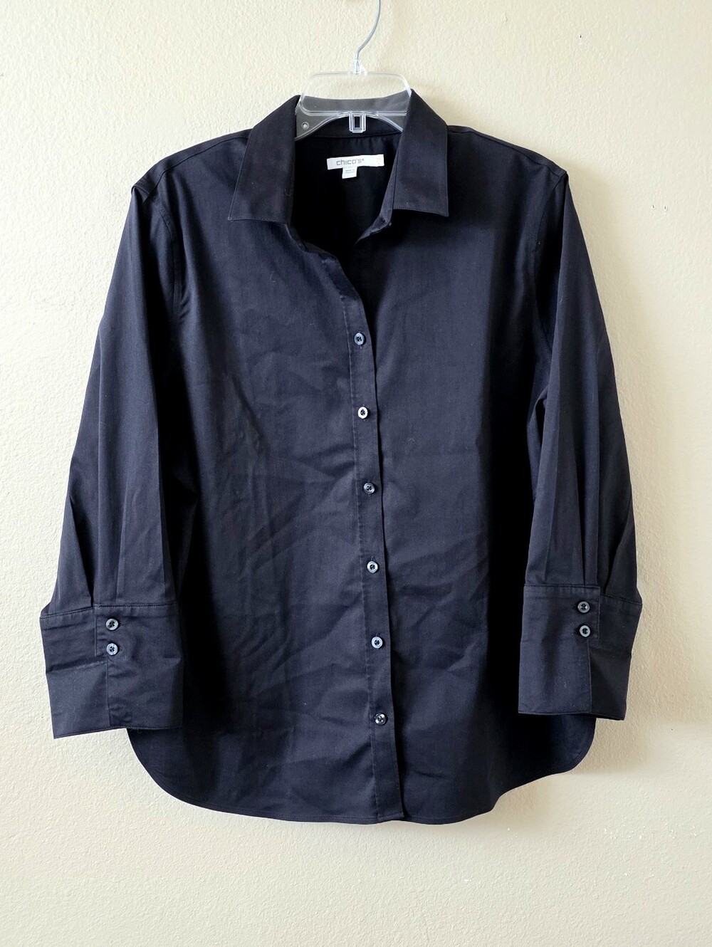 Chico's Womens Black Casual Button Front Shirt - Size 14